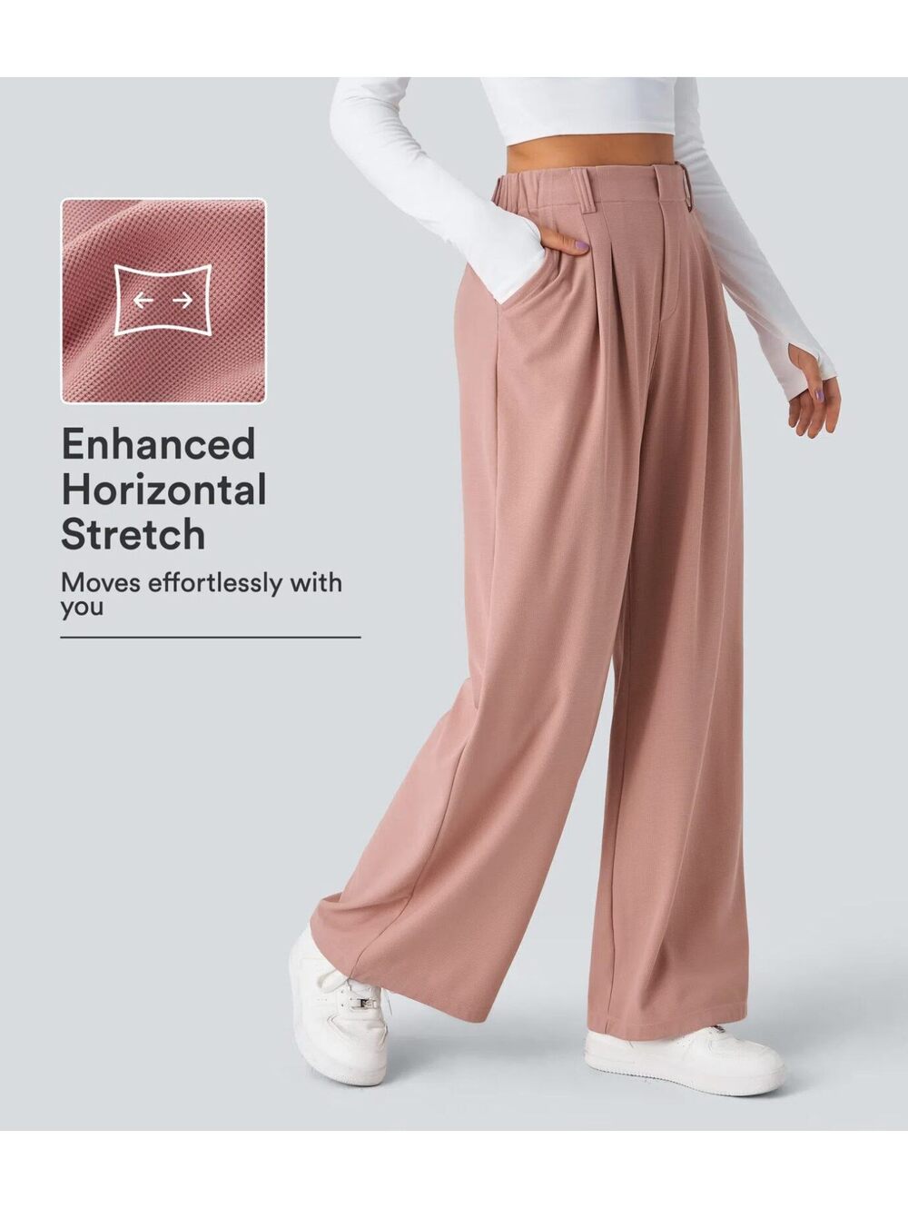 HALARA High Waisted Pocket Wide Leg Waffle Work Pants Size M Petite